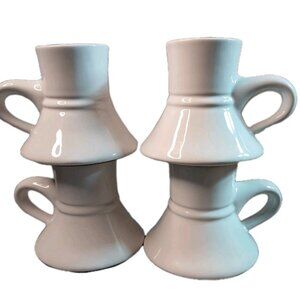 4 White Ceramic Travlers No Spill Mugs Rubber Bottom Unbranded Wide Bottom VTG